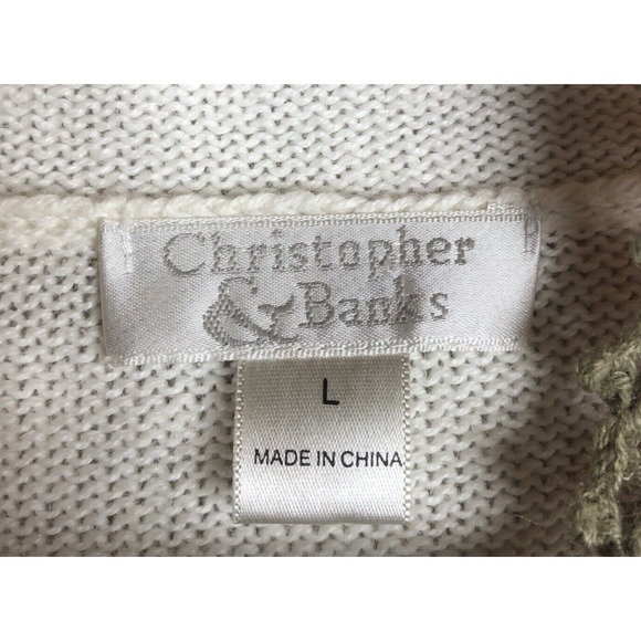 VTG CHRISTOPHER BANKS Crochet Cardigan Sz L White Cotton Grandma Cottage Button - Picture 5 of 15
